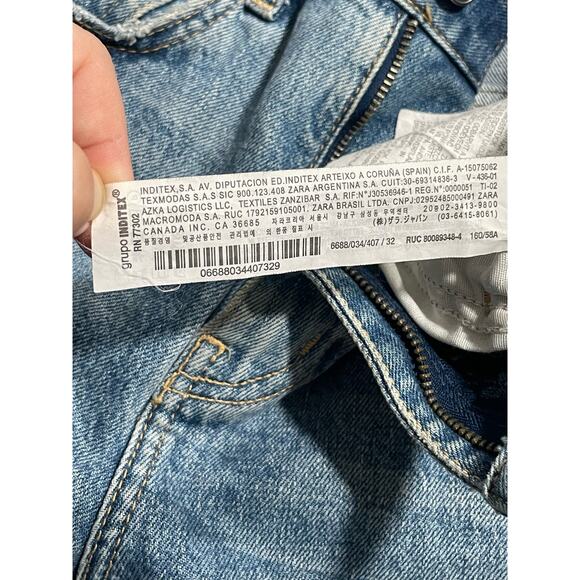 Zara Womens 0 Frayed Hem Jeans Blue Ripped Straight Leg High Rise Crop Cuffed - Picture 10 of 11